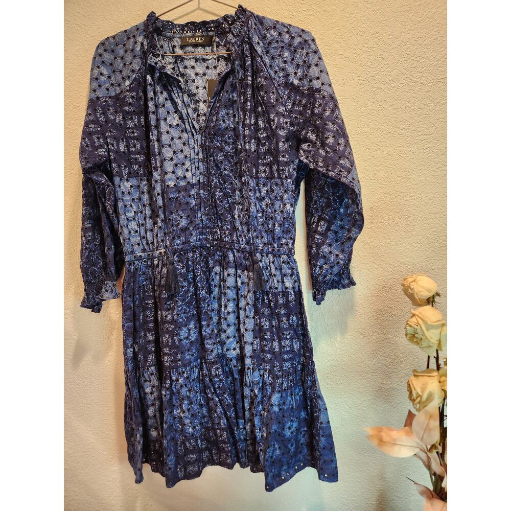 black label Lauren Ralph Blue Lace Eyelet Midi size 6  With Tags‎ $185 MSRP